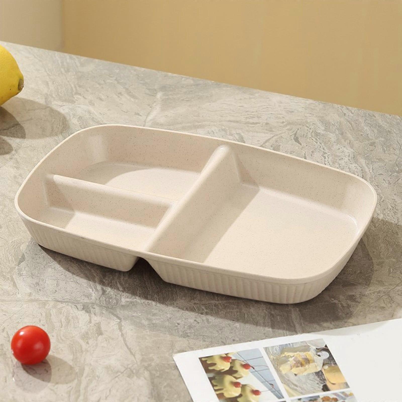Mlkoz 3-Compartment Food Storage Box, Rectangular Tray for Party/Dinner, Thick Bottom, Beige - Christmas Clearance!