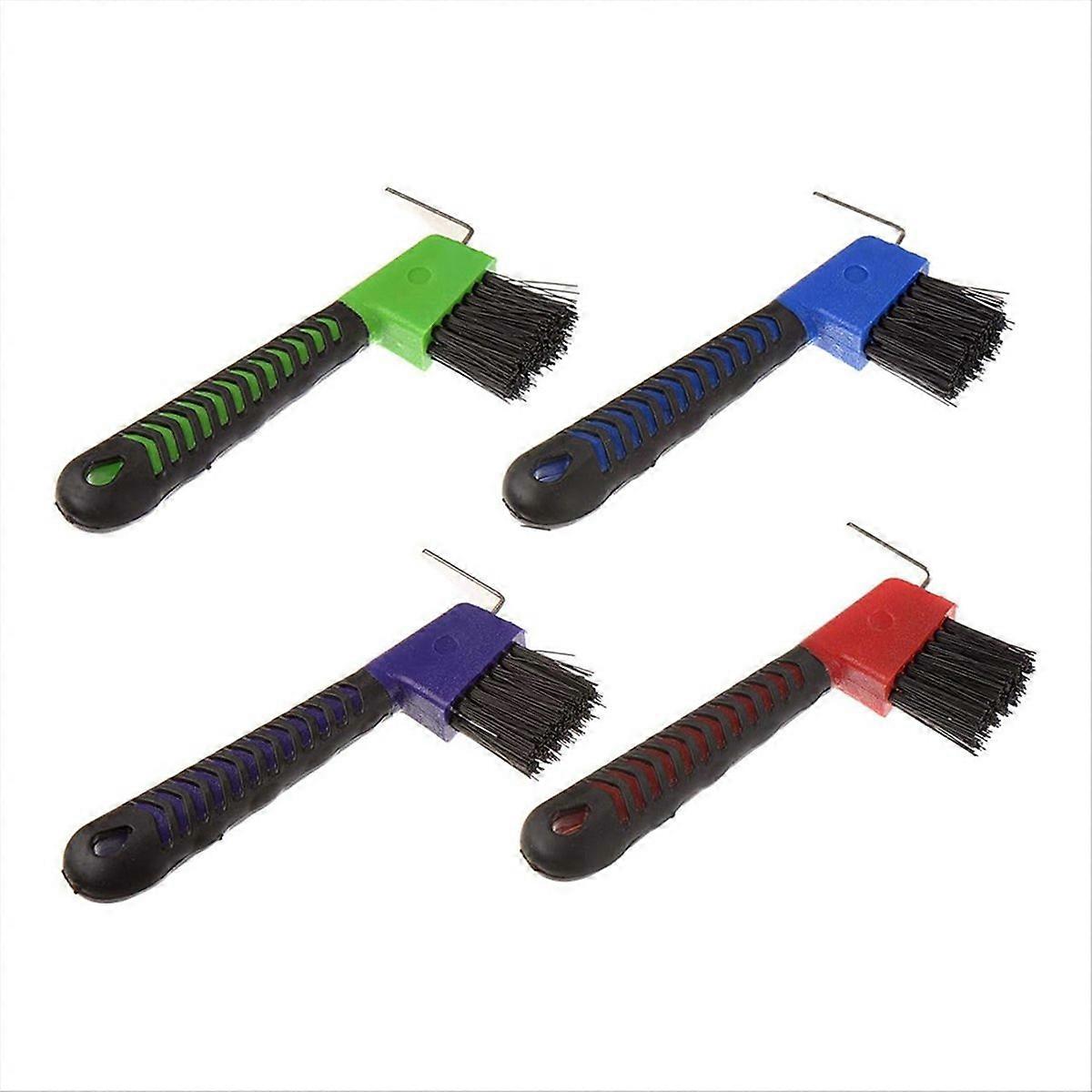 4 Pieces Horse Hoof Pick Brush with Soft Rubber Handle Portable Hoof Pick with Brush, Random Colors