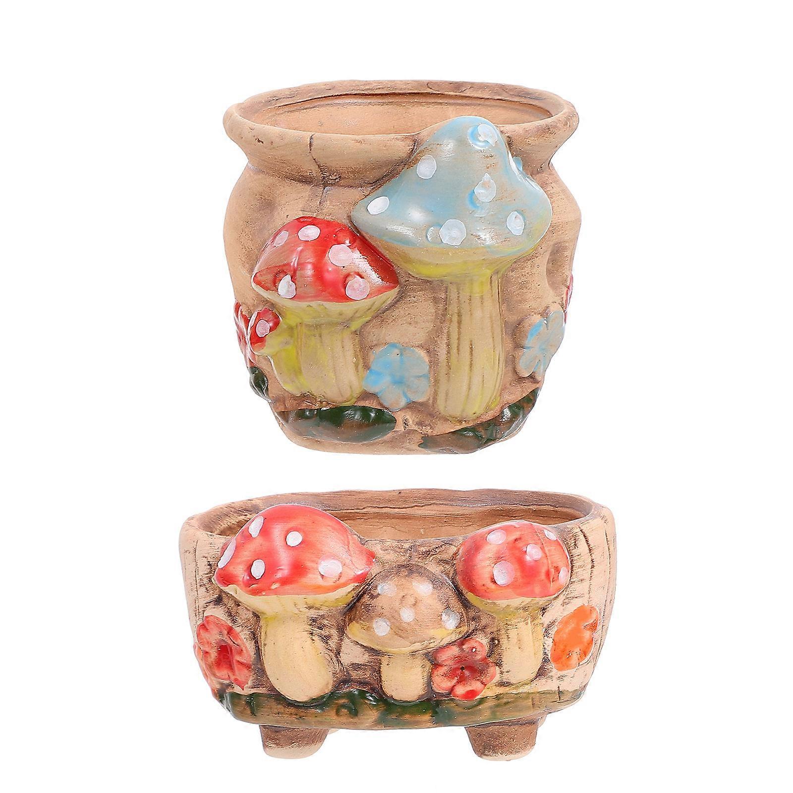 Decorative Ceramic Flower Pot Unglazed for Succulents 4Pcs