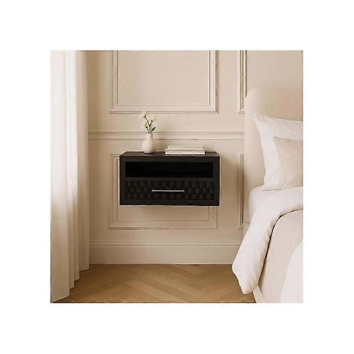 Solid Wood Arno Wall-Mounted Nightstand, 1 Drawer, 1 Shelf, Dark Brown