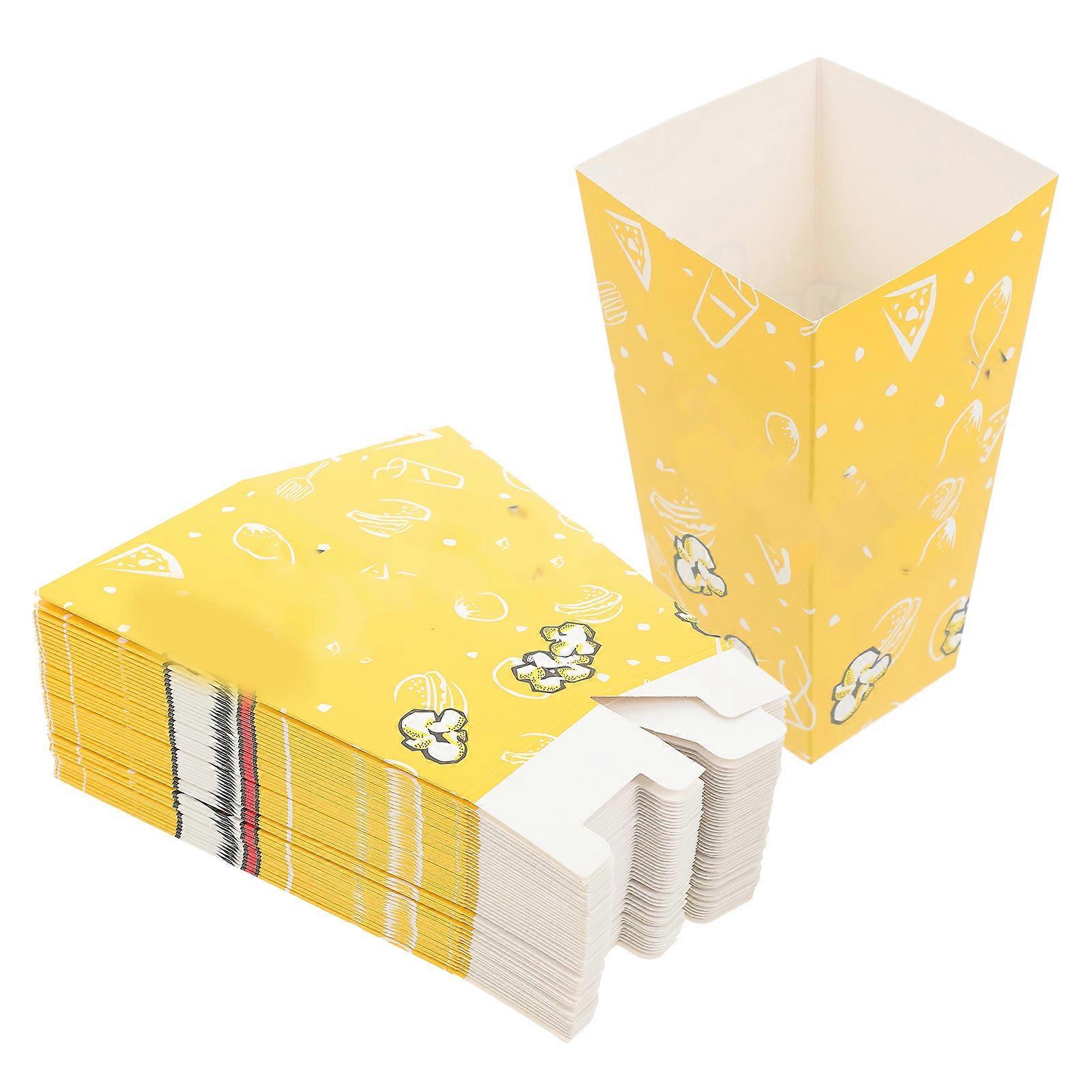 50Pcs Paper Popcorn Boxes Yellow Popcorn Box for Storage Use Containers