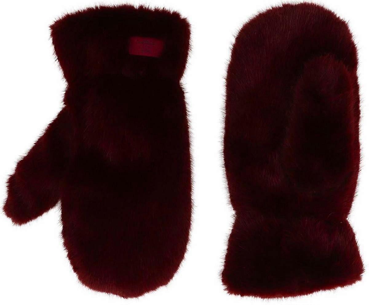Zelly Constellation Faux Fur Mitts - Burgundy Red/Cream