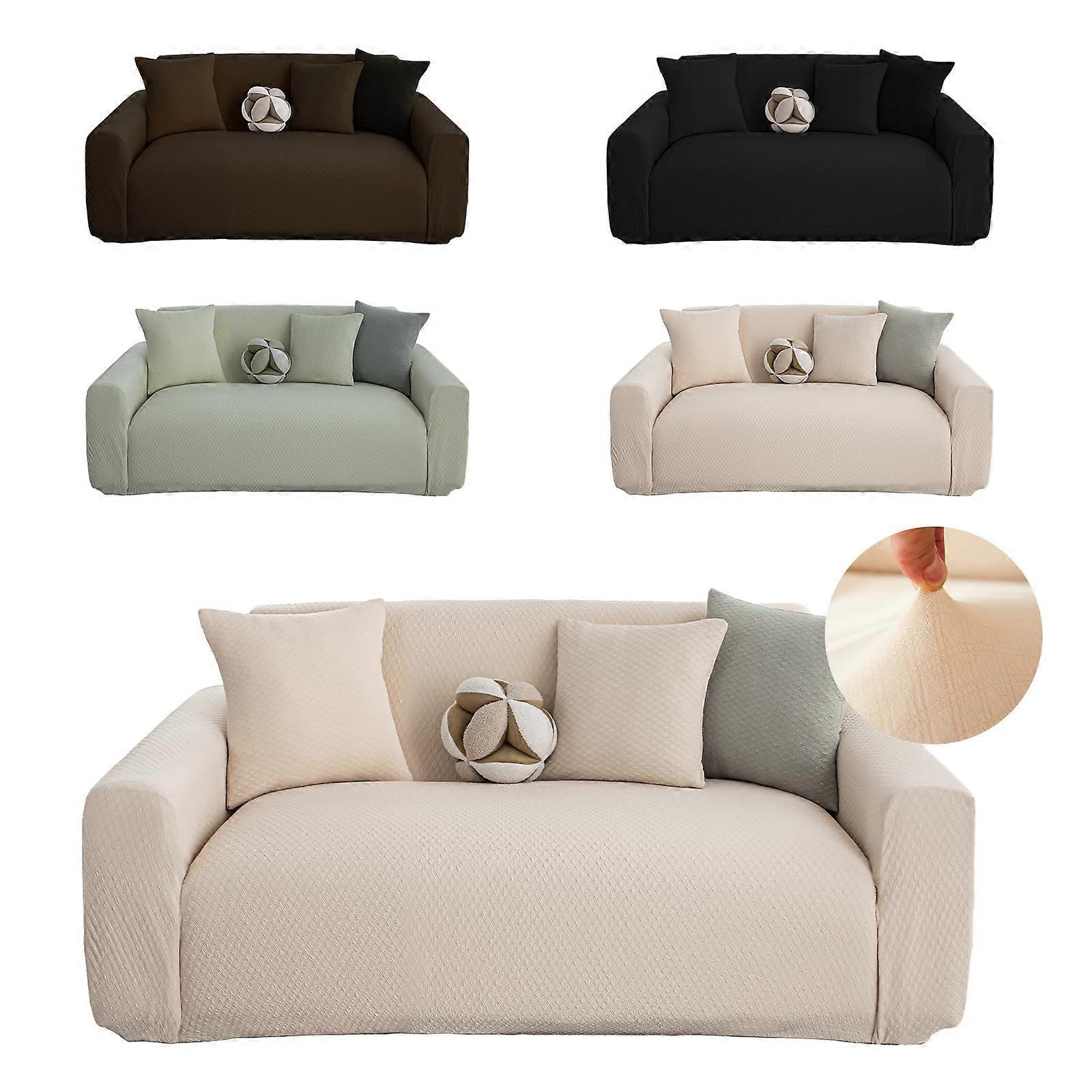 Stretch Sofa Cover for 3 Cushion Couch, PetFriendly Washable Protector with Elastic Bottom, Beige