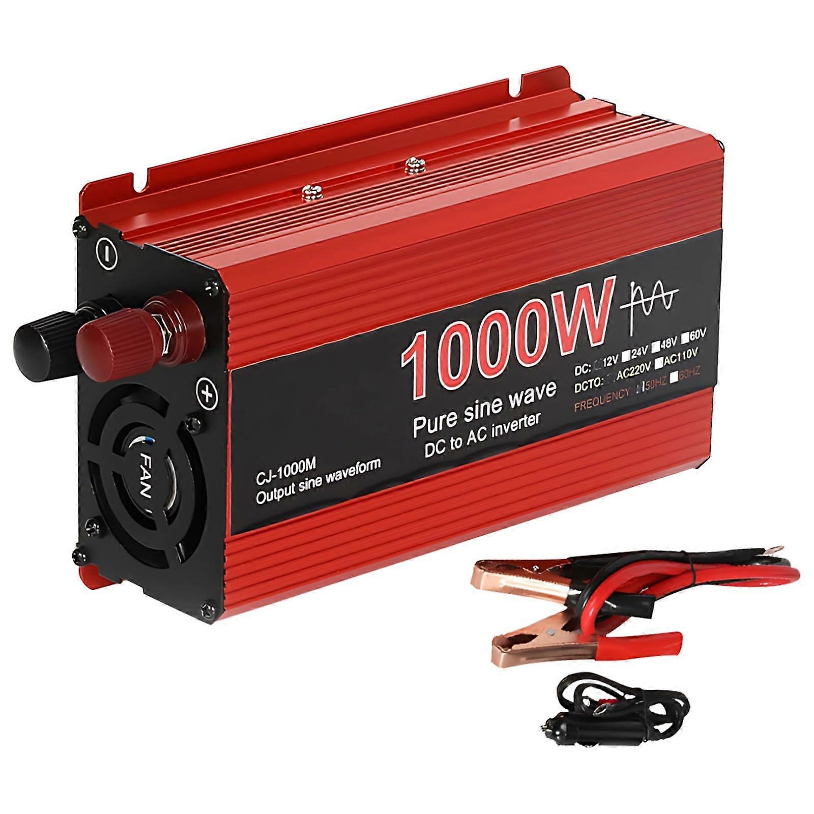 1000W Pure Sine Wave Inverter 12V to 220V with 2000W Surge, Digital Display and Protection for Car