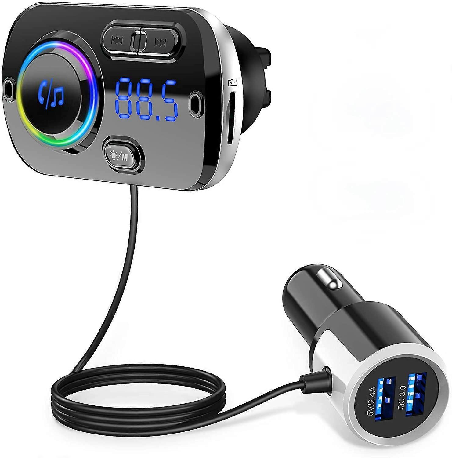 Bluetooth FM Transmitter with QC 3.0 Fast Charging, Bluetooth 5.0, Hands Car Kit with Mic
