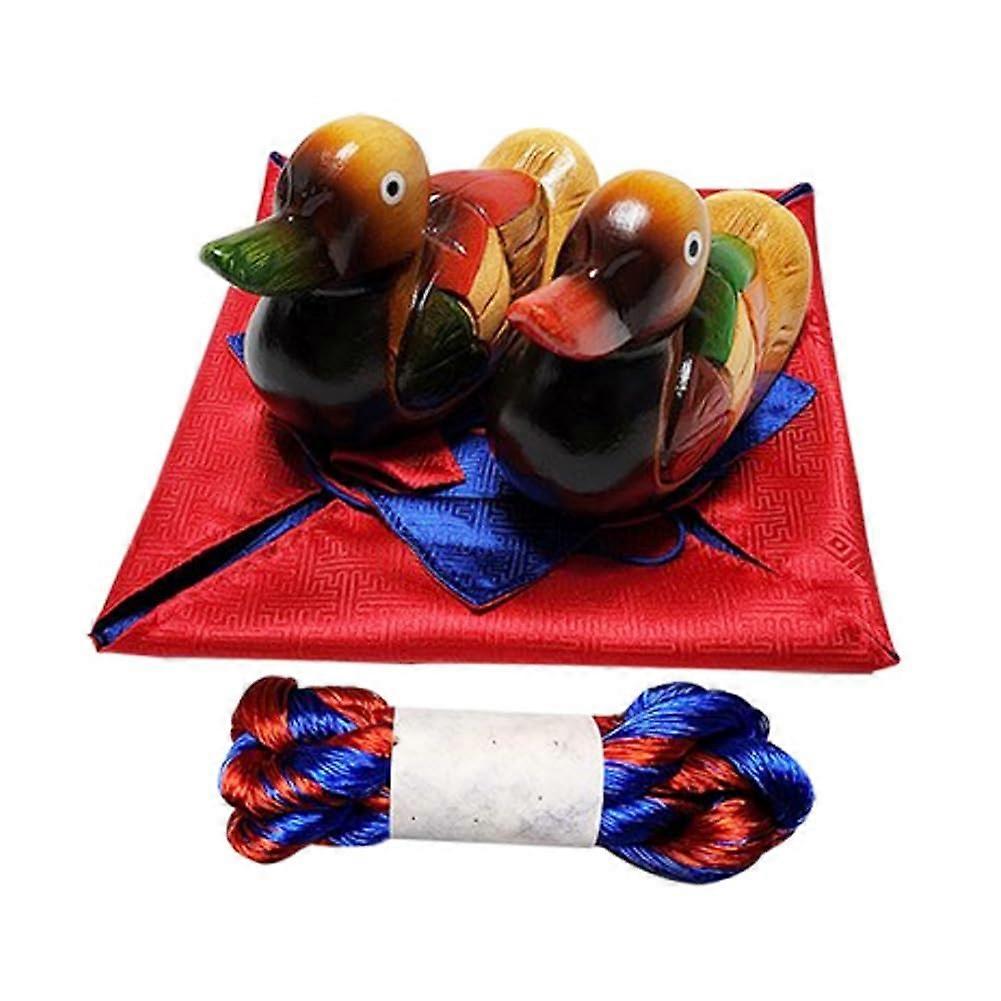 Korean Wedding Duck Figurines Set with Blue and Red Thread, Symbol of Conjugal Harmony Gift