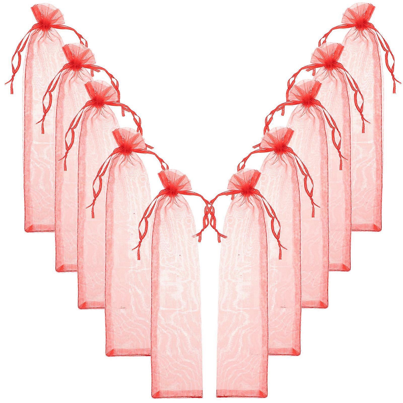 50Pcs Folding Fan Bag for Storage Red Organza Drawstring Protector