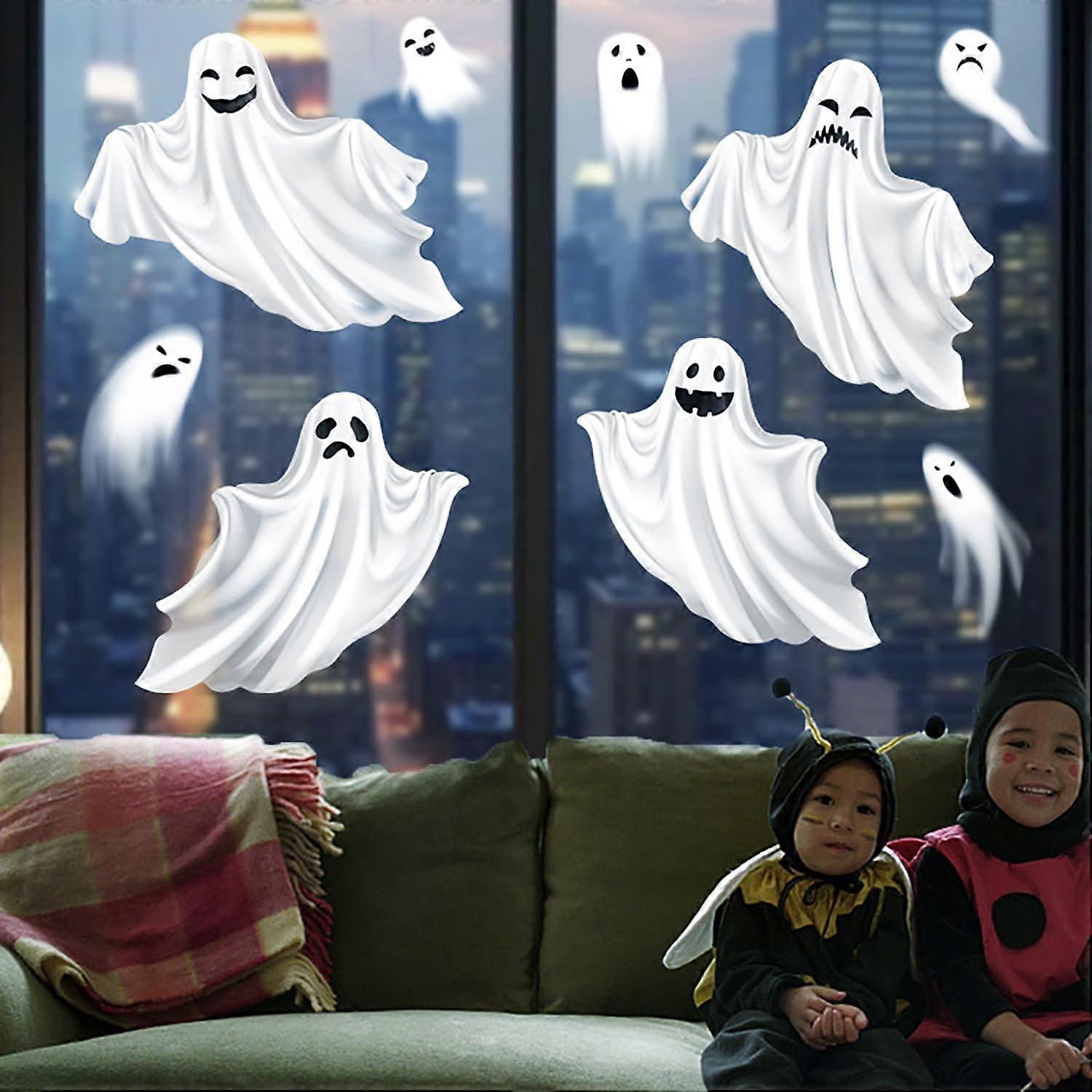 2 Large Sheets Halloween Window Clings Reusable DoubleSided Ghost Stickers for Glass Decor