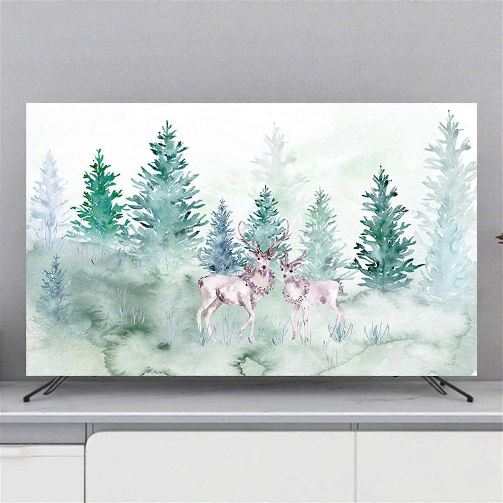 TV Screen Protector 80 Inch 3D Elk Pattern Elastic Dust Cover Breathable Fabric Home Decor