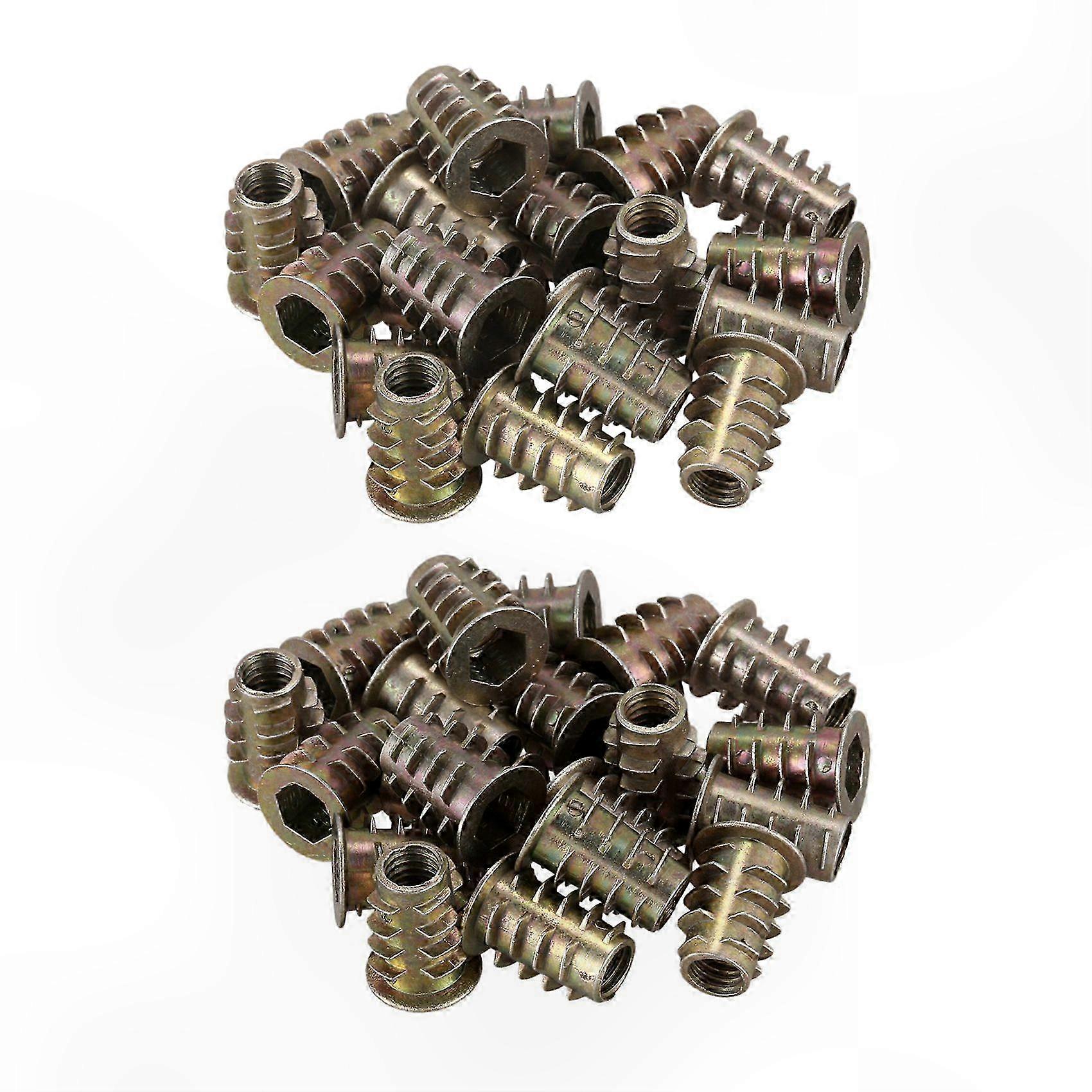 40-Pack M6x15mm Hex Socket Threaded Insert Nuts for Woodworking Projects