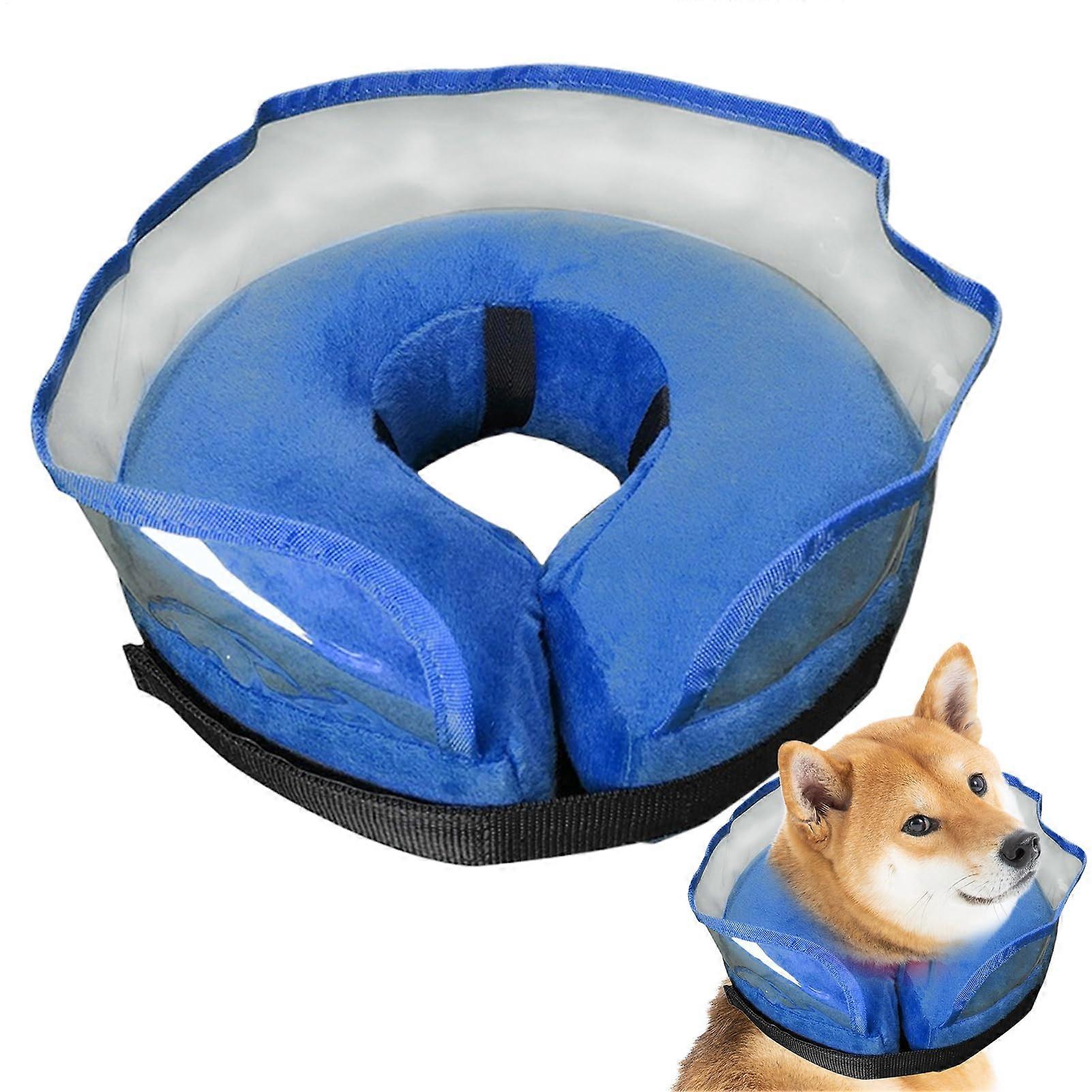 Dog Recovery Collar Soft Inflatable Cone Adjustable Quick Drying for Post Surgery Wound Healing Blue L