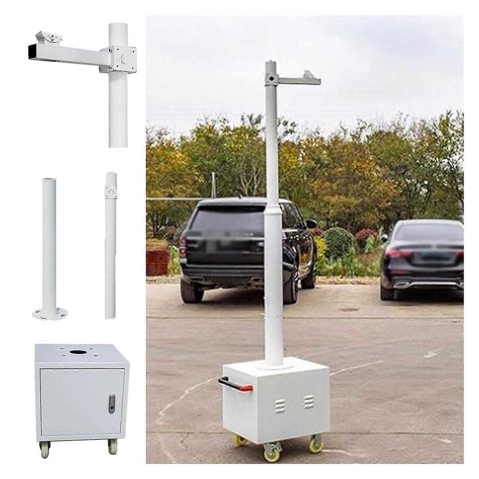 Mobile Security Camera Pole with Wheels, Adjustable CCTV Stand 9.8ft, Lockable Storage Box