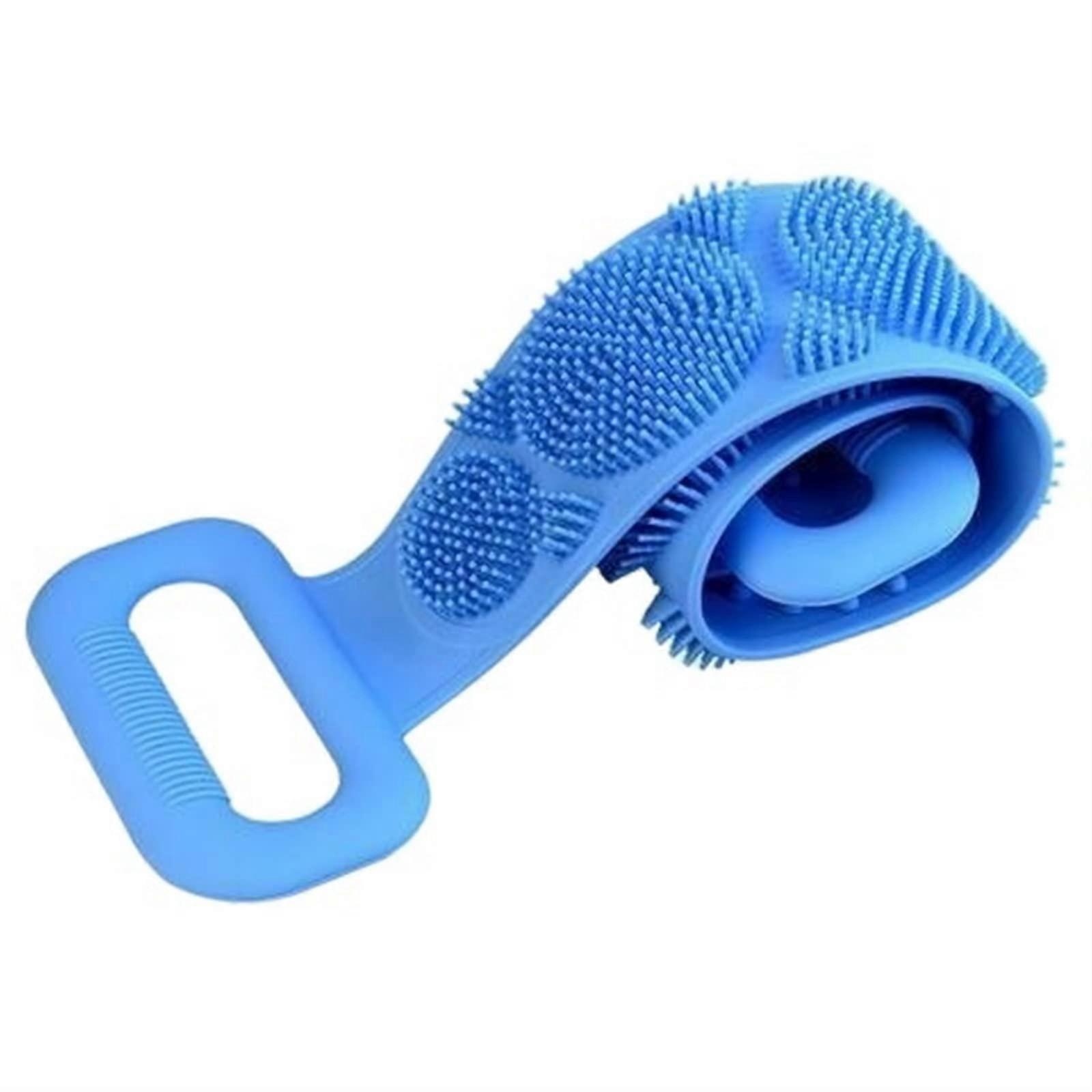 Silicone Bath Brush with Long Handle for Full Body Coverage, Blue Exfoliating Shower Scrubber
