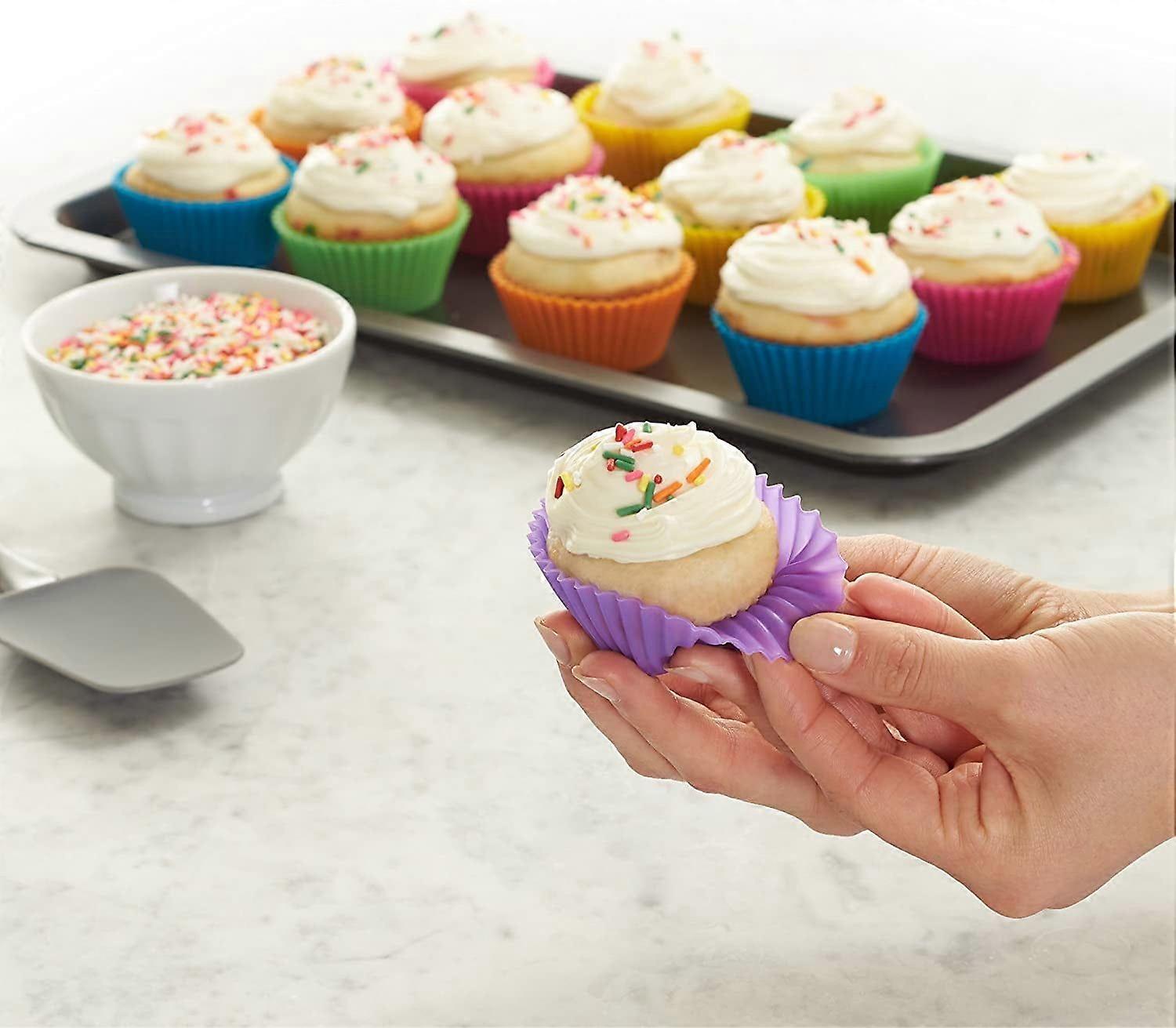 Reusable Silicone Baking Cups, Muffin Liners - 12-Pack, Multicolor