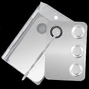2 Pack Makeup Palette with Spatula (5.8x3.9),  Stainless Steel 3-well Cosmetic