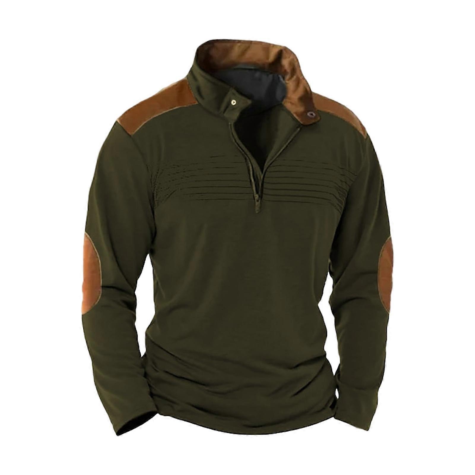 Fall Spring Men Sweatshirt Color Matching Patchwork Zipper Stand Collar Retro Pullover Long Sleeve