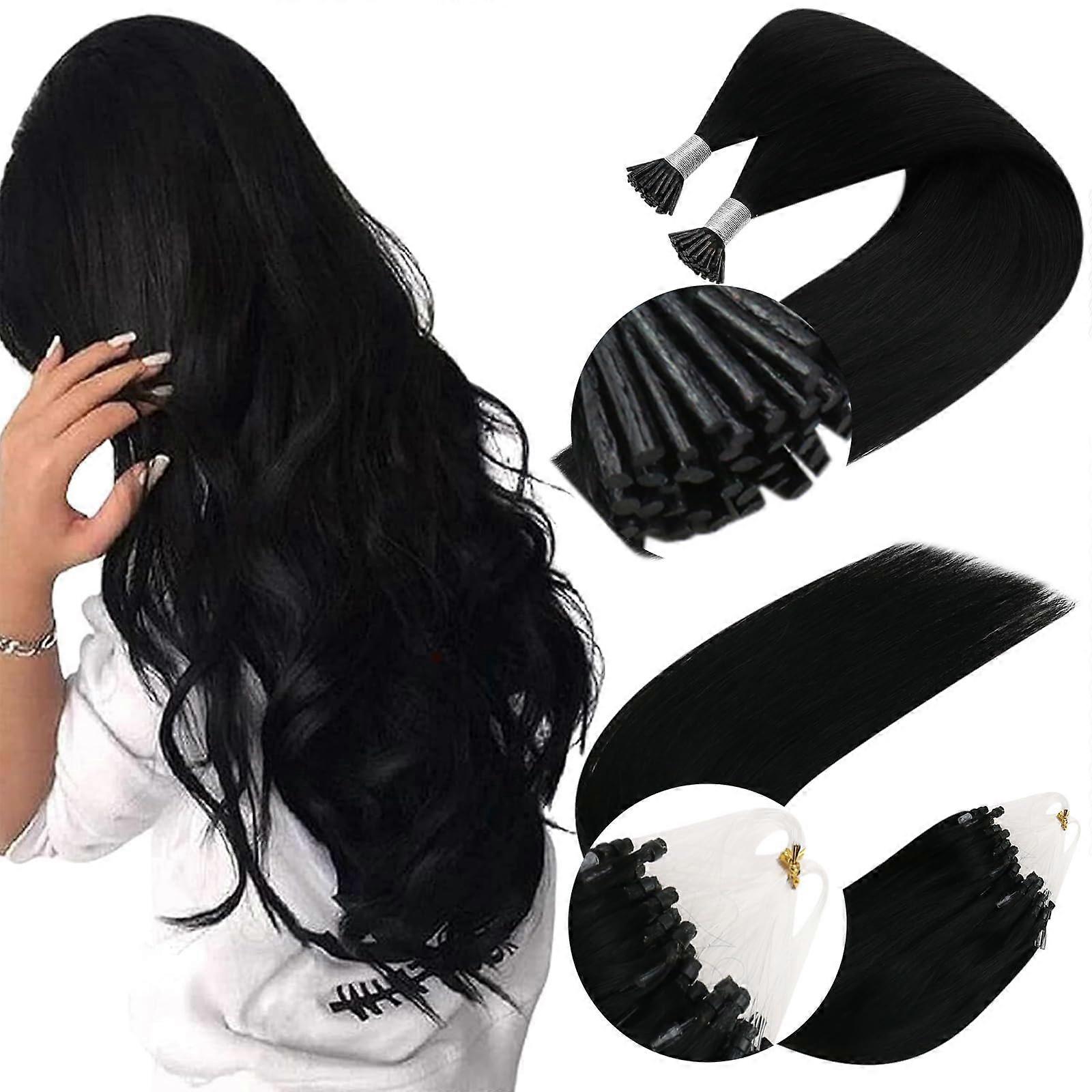 100g ITip Human Hair Extensions Black Bead Micro Link Multiple Sizes Bundle for Volume