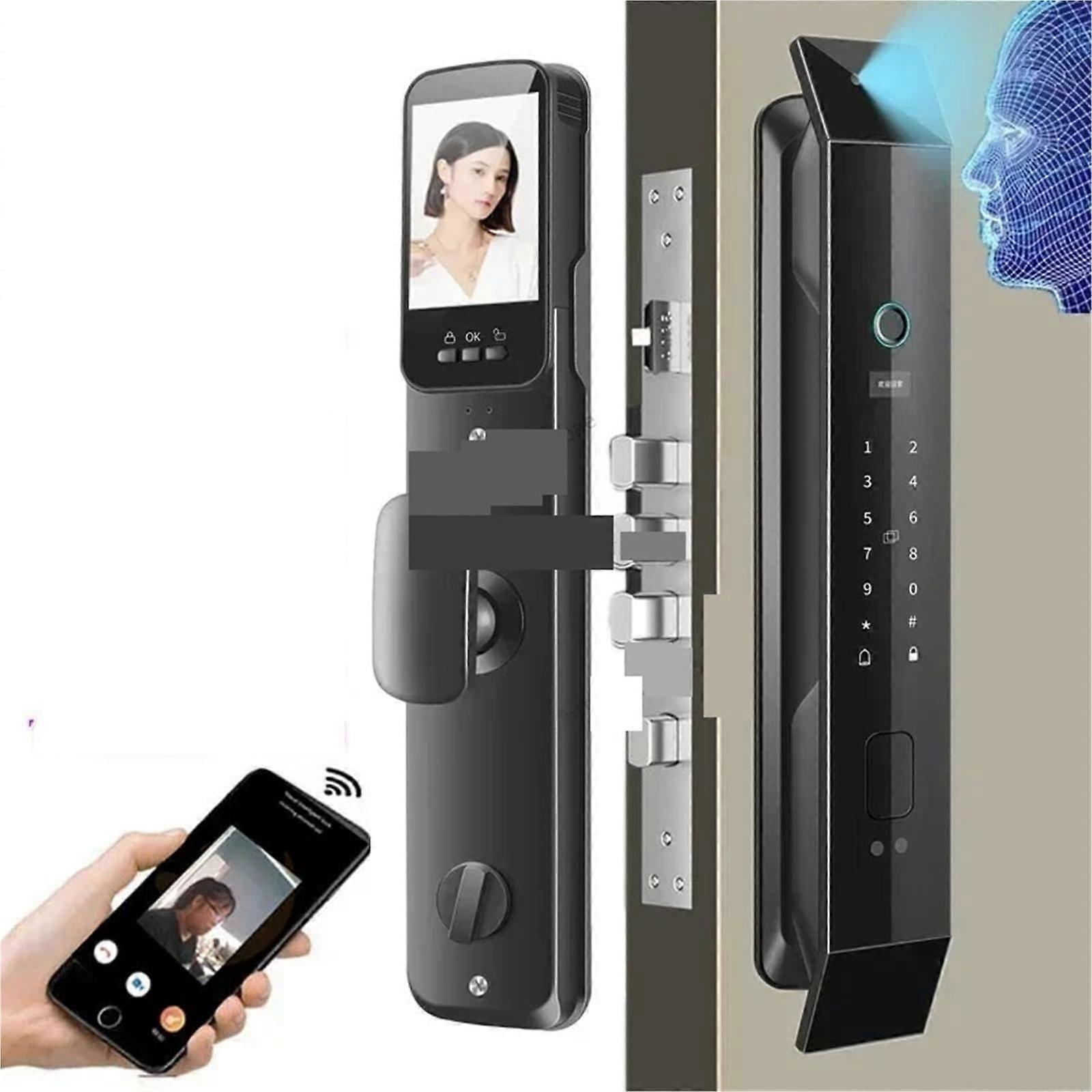 Smart Door Lock with 3D Face Recognition Camera, WiFi App Control, Fingerprint Unlock, TwoWay Audio
