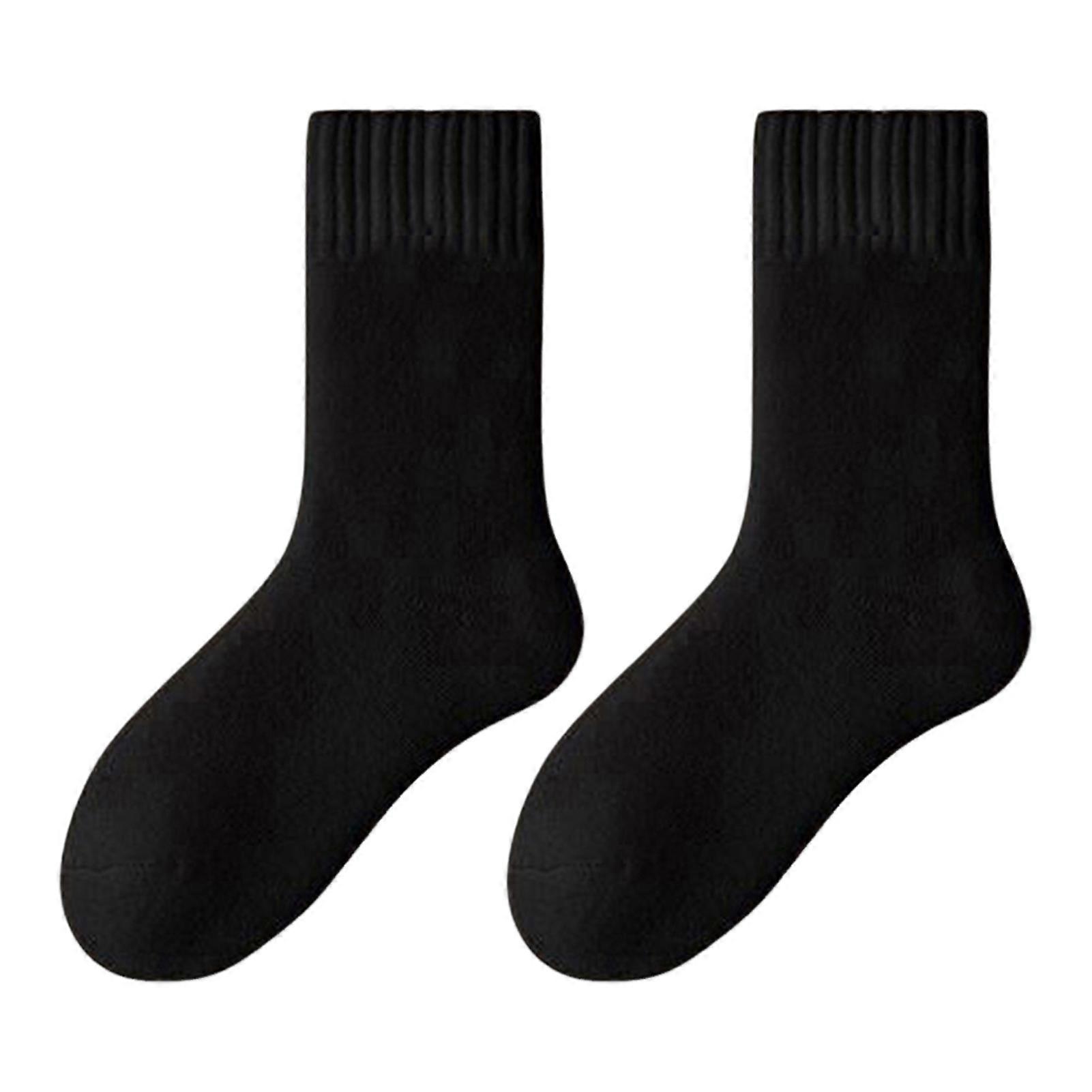 1 Pair Women Winter Socks Solid Color Ribbed Cuffs Thickened Plush Lining Sleeping Socks Autumn