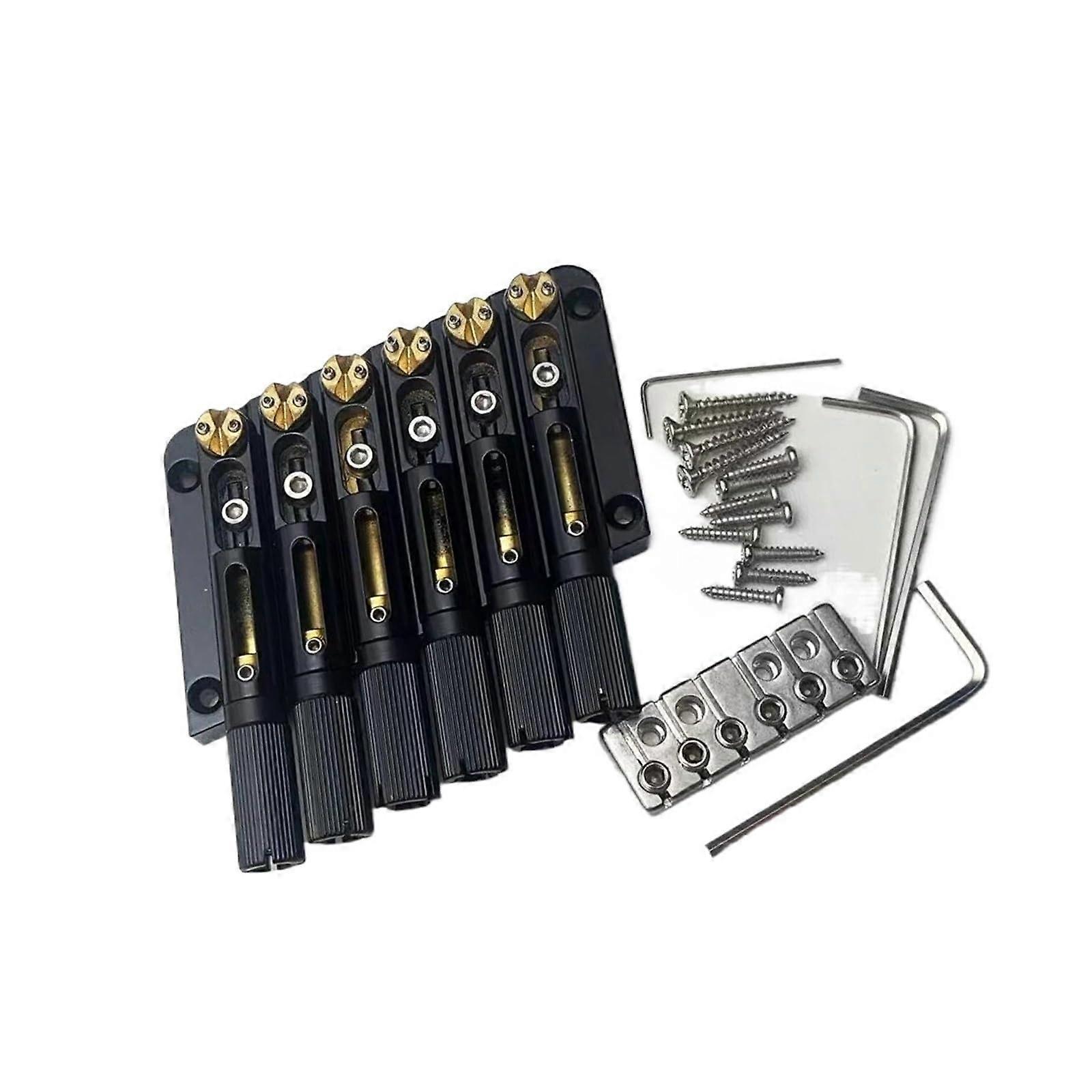 Black 6 String Headless Guitar Bridge Kit Easy Install Direct Replacement for Electric Guitar