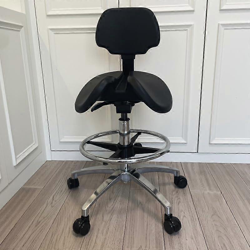 Ergonomic Saddle Stool with Backrest and Foot Ring, Adjustable Height Rolling Chair for Office, Salon
