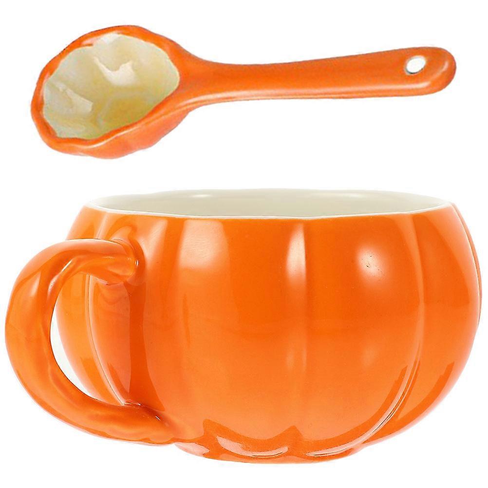 Pumpkin Ceramic Mug 1Set with Spoon Coffee Mug for Home Use