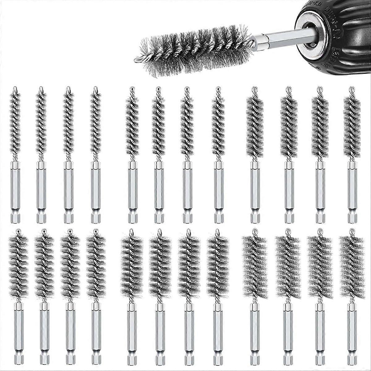 24PCS Wire Bore Brushes Set for Power Drill, with 1/4 Inch Hex Shank