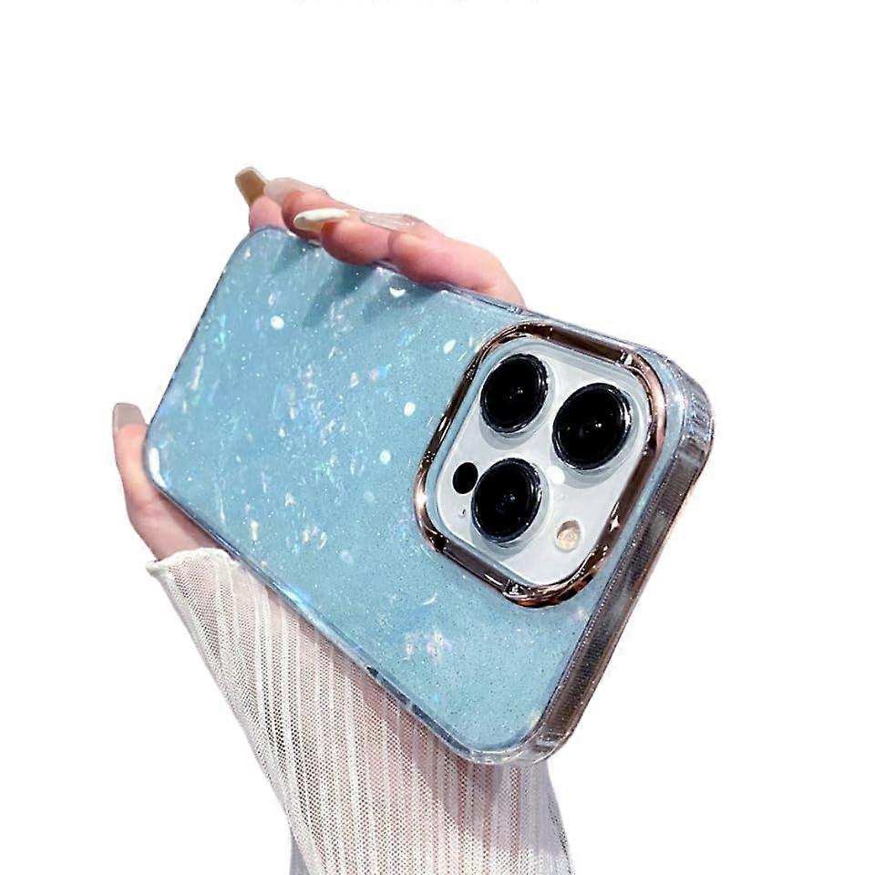 Glitter Case Blue Shell Pattern Shockproof Drop Protection Full Port Access Cover for iPhone 13