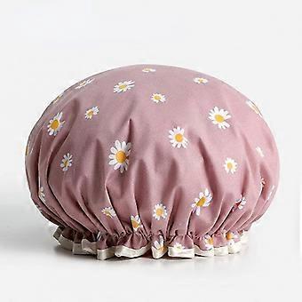 Waterproof Satin Shower Cap for Women DoubleLayer Lace Edge Hair Protection Bath Cap