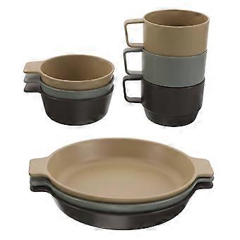 9pcs Camping Tableware Plastic Bowl Tray Stackable Coffee Mugs Outdoor Dinnerware Lightweight Plates For Hiking, Picnic, Bbq, Apartment, Rv, Travel, B