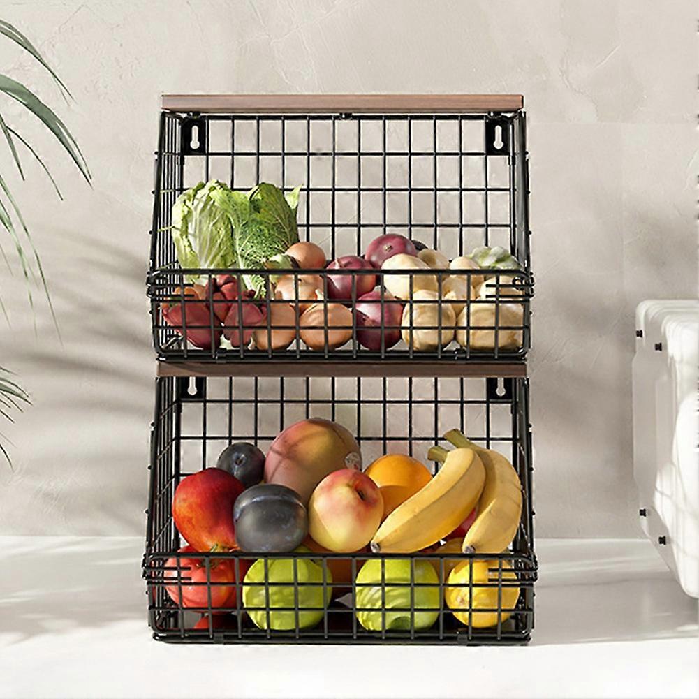 Stackable Kitchen Counter Storage Basket for Wall Hanging Fruit and Snack Organization