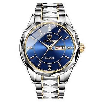 Luxury Timepiece for Men and Women, Waterproof Quartz Watch with Date and Day Functions, Gold Tone Stainless Steel Business Casual Watch Featuring