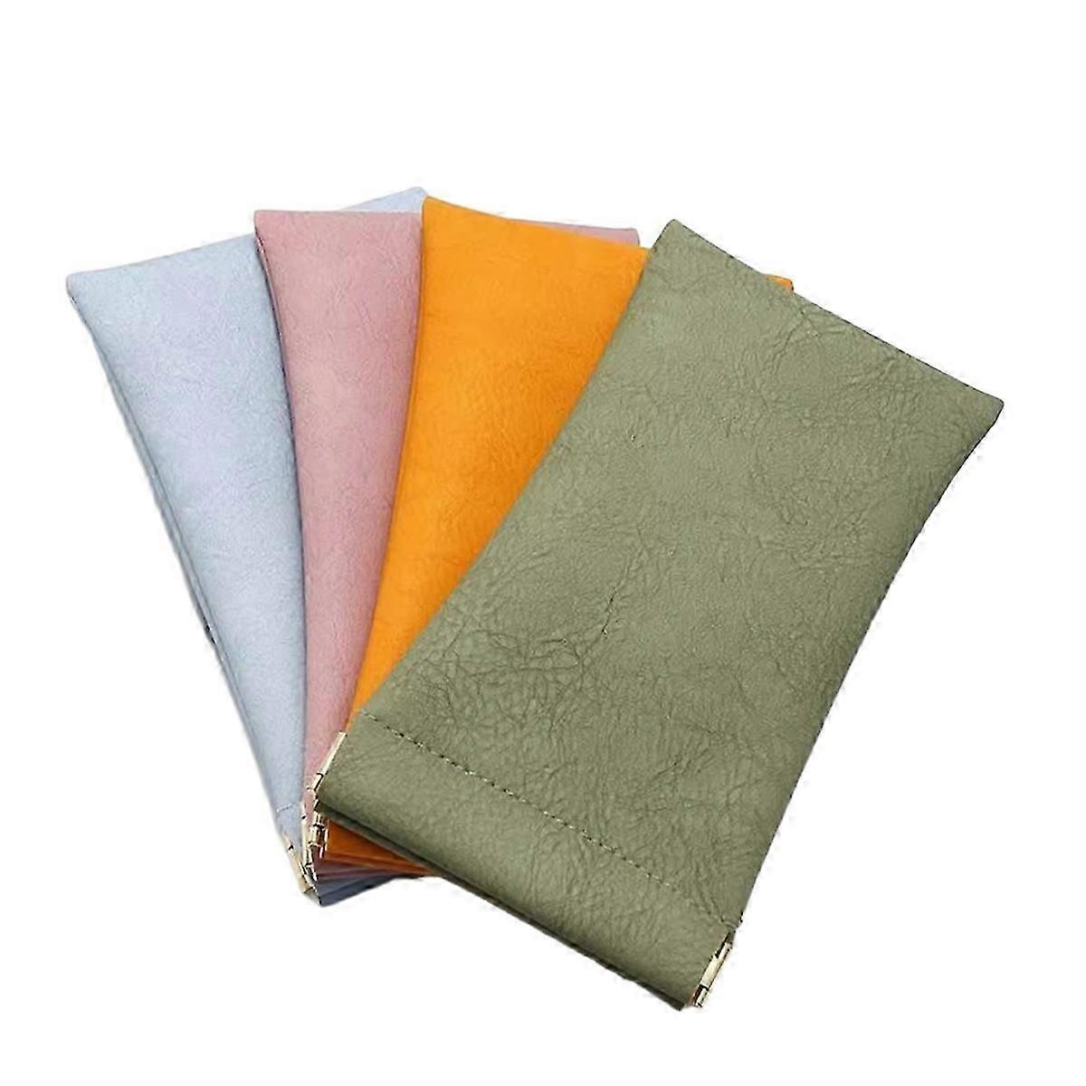 4-Pack Portable Squeeze Top Leather Eyeglass Case