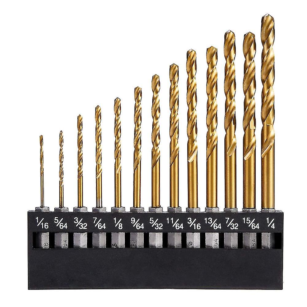 13Pcs Twist Drill Set Individual Drill Bits 1/16"-1/4" Hex Shank Drill Set Titanium Coating Hss Drill Bit Set Quick Change