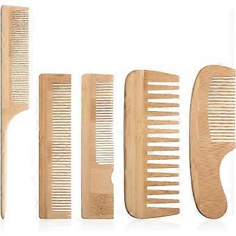 5Pcs Wooden Comb for Women Bamboo Fine & Wide Tooth Wooden Combs Anti-Static Wood Hair Comb for Curly Thick Wavy Hair