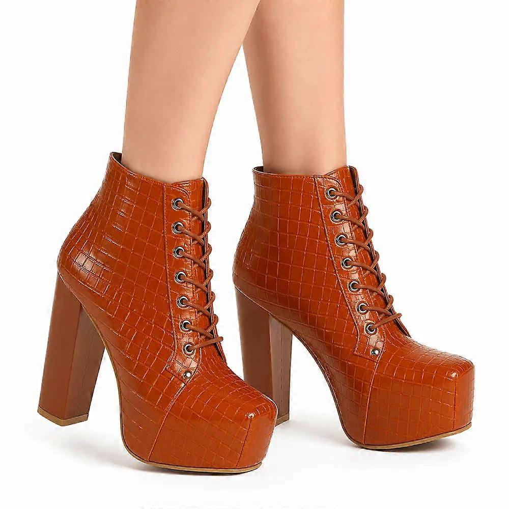 Crocodile Platform Lace Up Ankle Boots