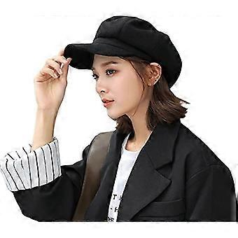 Women's Visor Beret Girls Newsboy Cap Autumn Japanese Painter Hat (black)