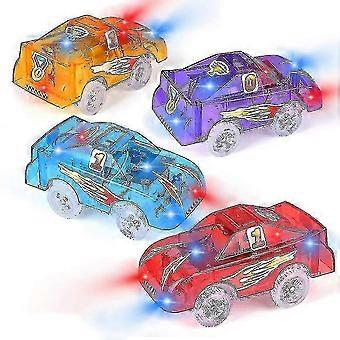 4 Pack Light Up Track Cars, LED Flashing, Compatible with Most Bend Flex Race Tracks