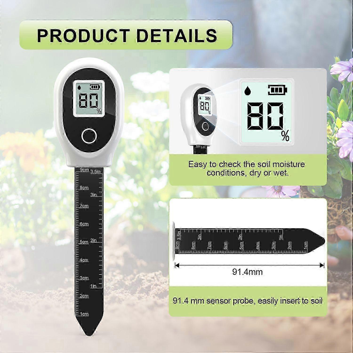Pointer-type soil moisture meter with digital display, suitable compatible with home and garden use. compatible