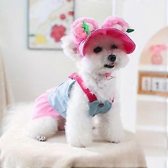 2-teiliges Set aus niedlichem Camisole-Kleid und Hut für Hunde und Katzen, rosa Herbst-Outfit mit Leinenbefestigung