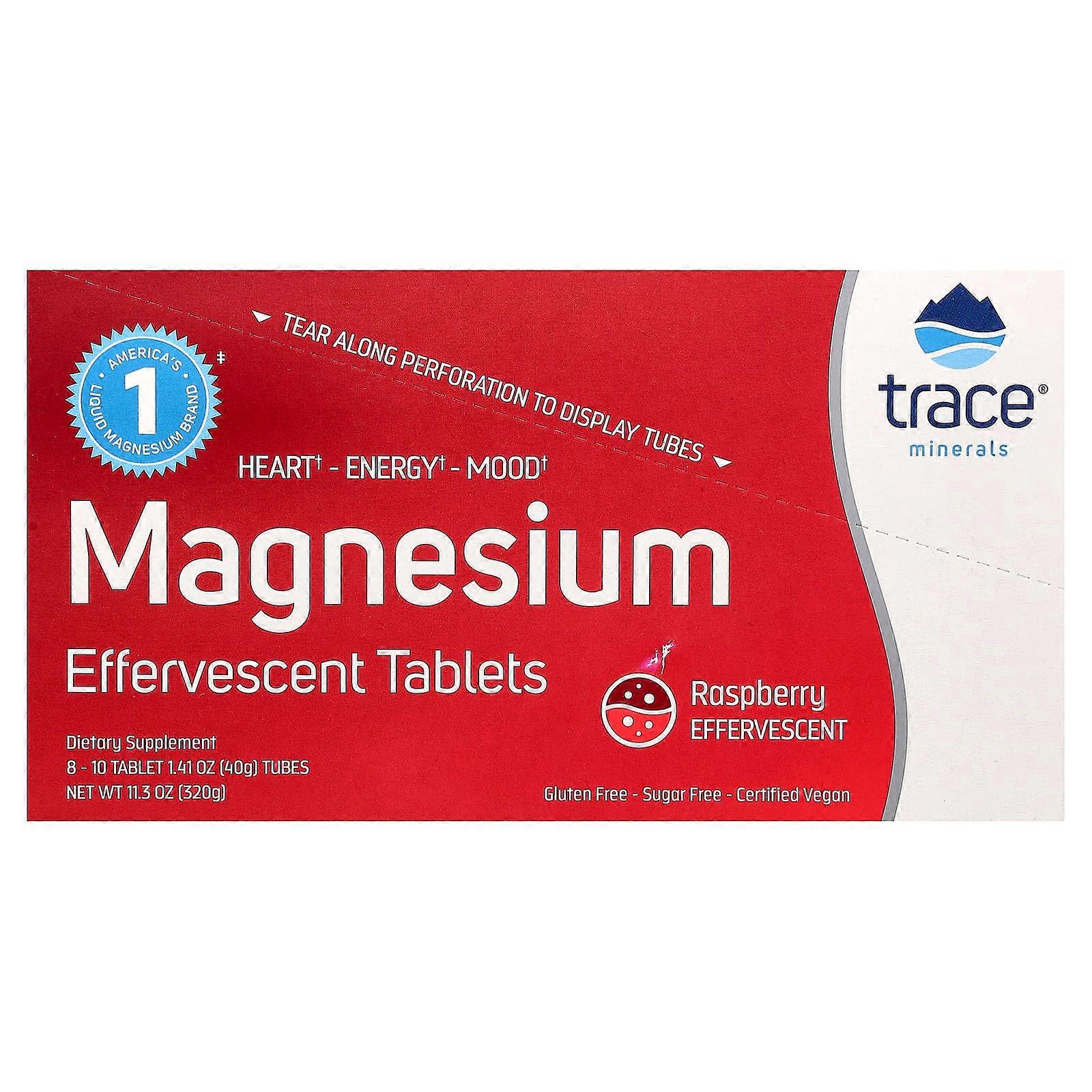 Trace Minerals, Magnesium Effervescent Tablets, Raspberry, 8 Tubes, 10 Tablets Each