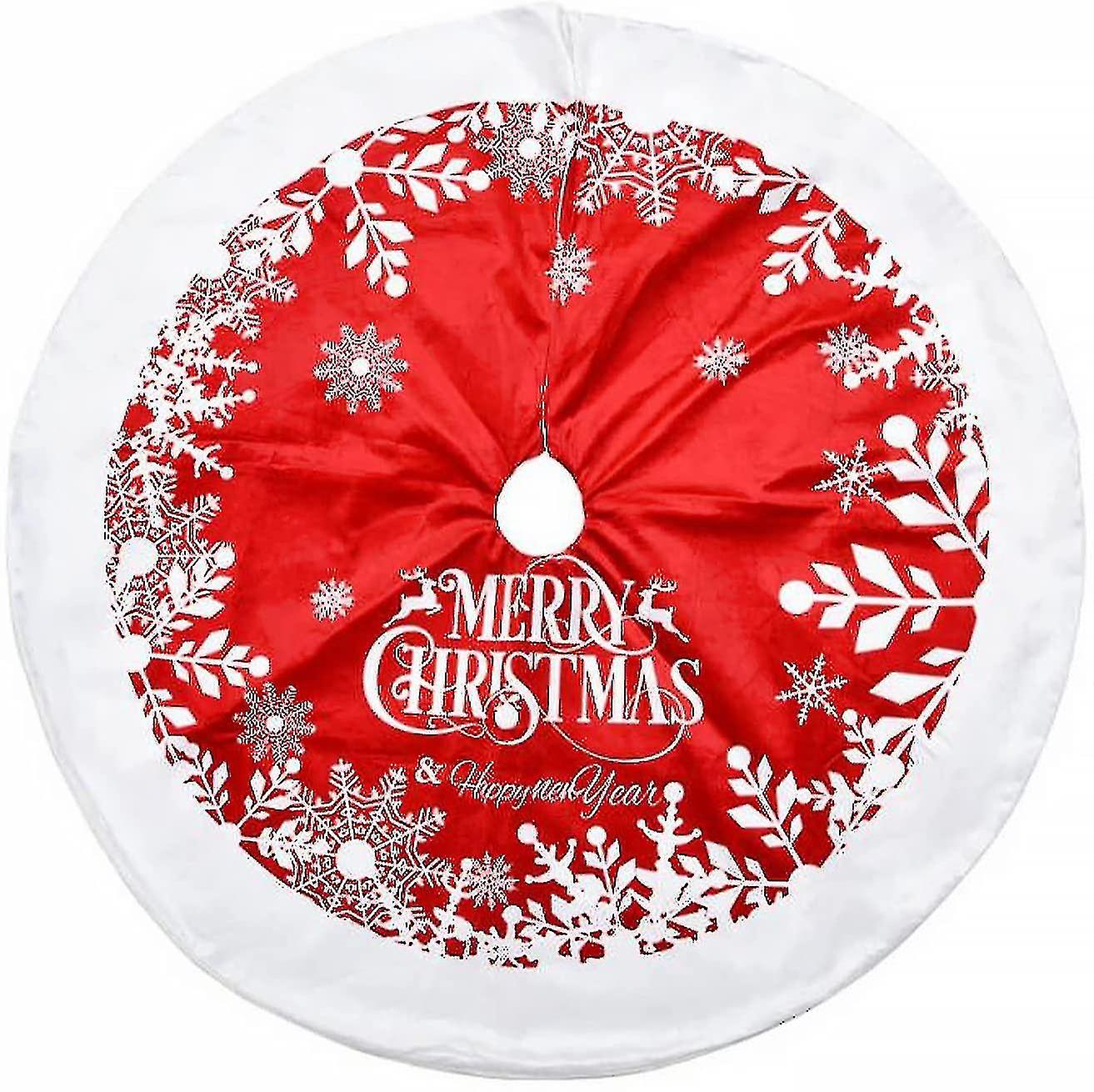 Bjxy Christmas Tree Skirt Luxury Soft Czerwony With Snowflakes And Leaves Tree Skirts Base Cover Mat