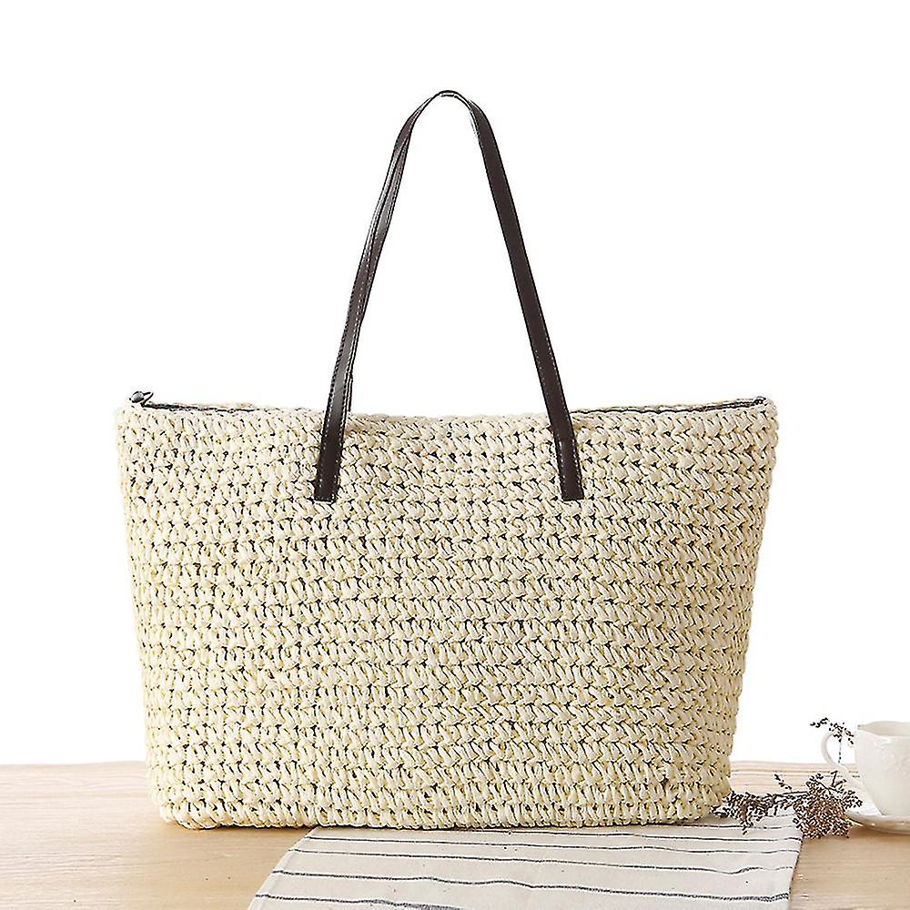 Handväska Tote Bag Kvinnor Vävd Stor Axelväska Halm Vävning Axelväska Shoppingväska Strandväska Handgjord