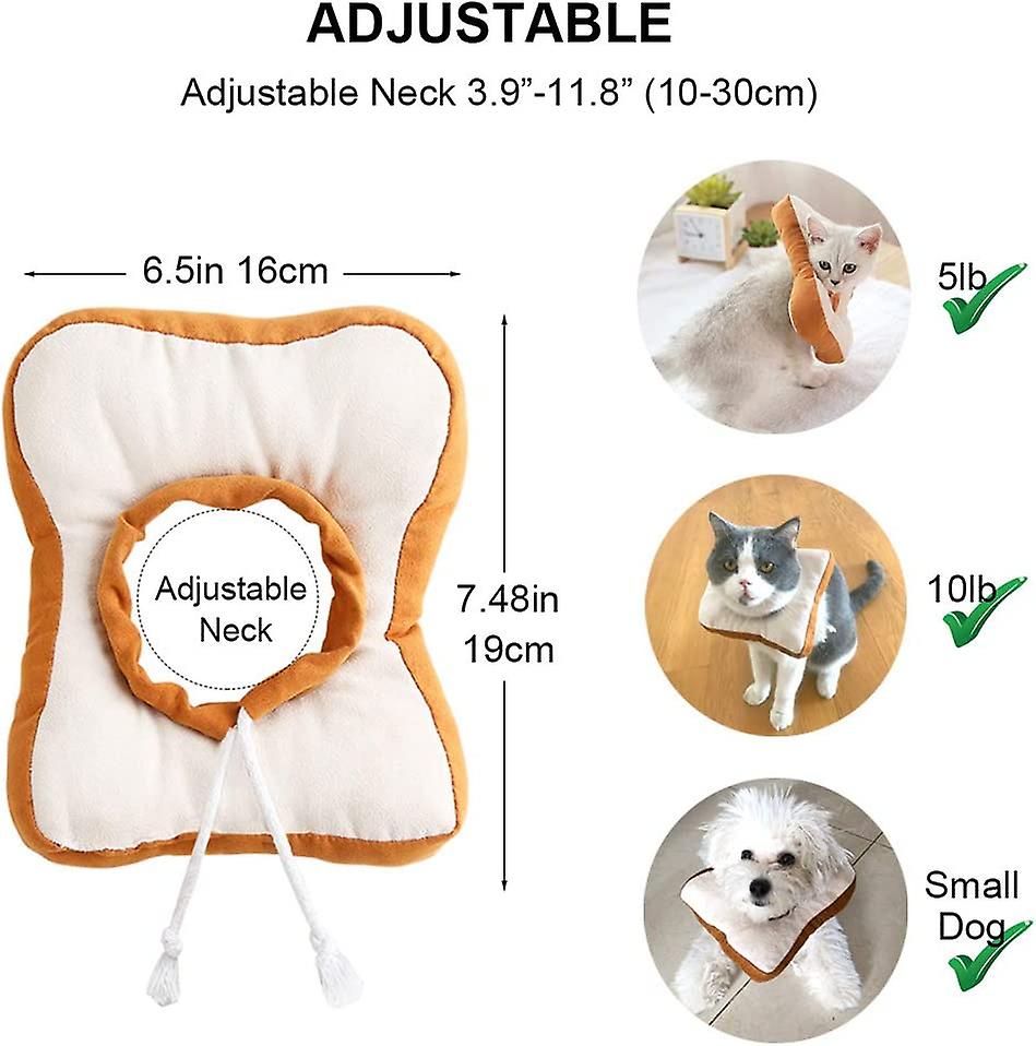 Adjustable Cat E-Collar, Cute Toast Neck Cone After Surgery, Wound Healing Protective Cone Bread Surgery Recovery Elizabethan Collars, Soft Edge for K