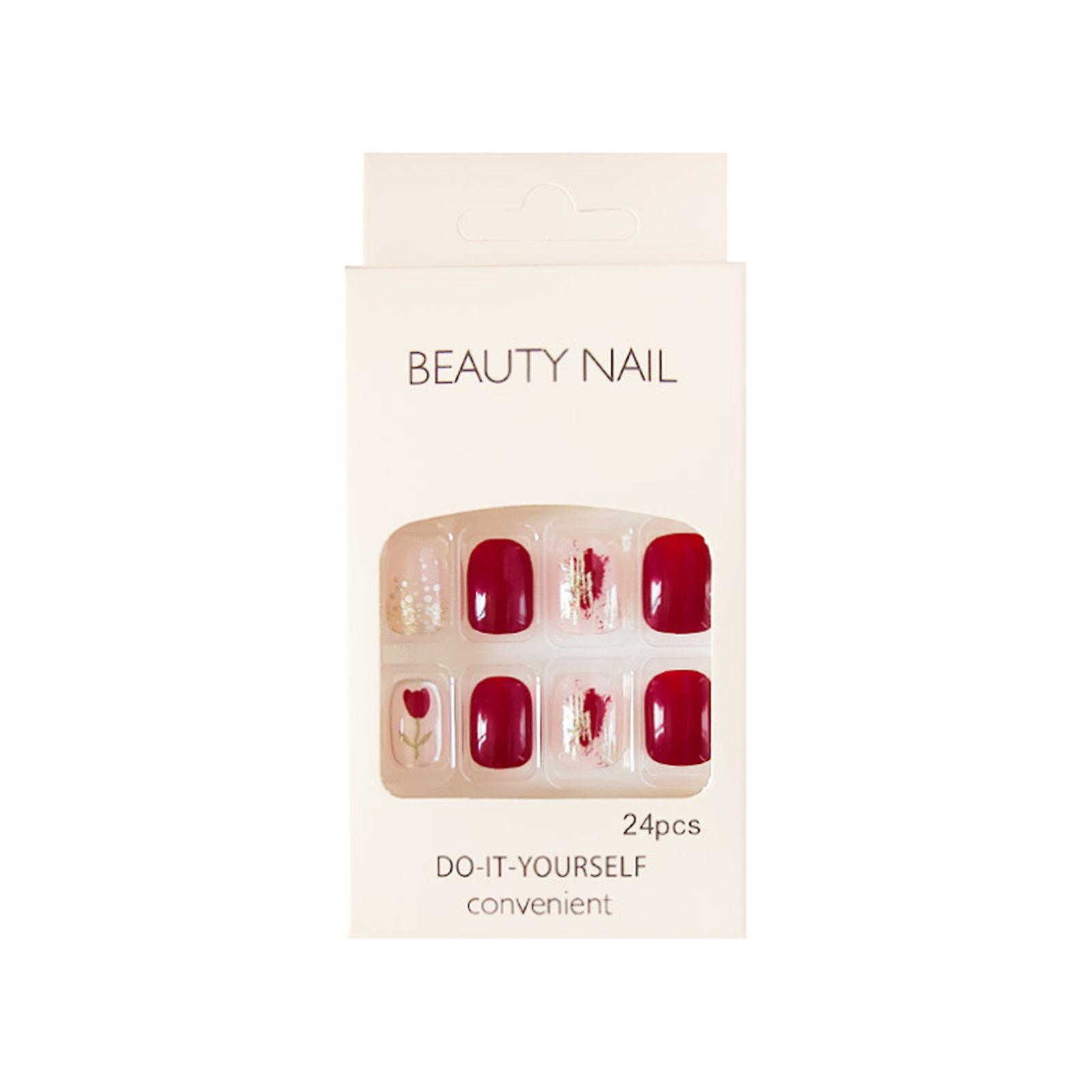 Reusable Red Rose Nail Art Artificial Nails Fake Nail Patch Press-on Nails For Nail Art Beginners Practice