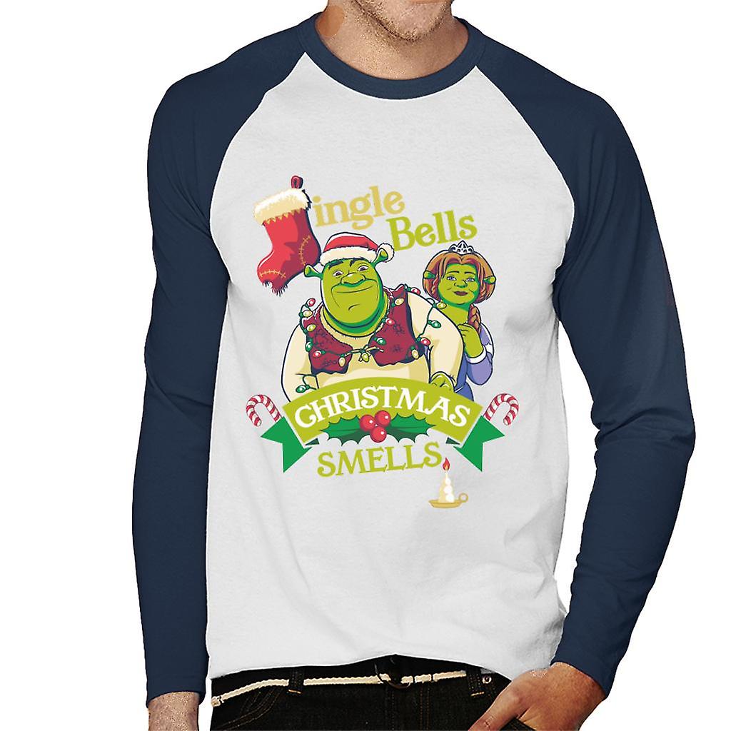 Shrek Christmas Jingle Bells Christmas Smells Men's Baseball Long Sleeved T-Shirt