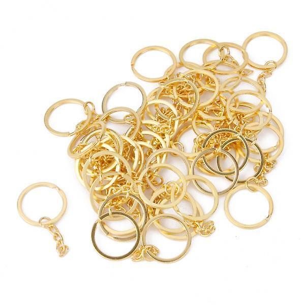 6x50pcs Gold Plated Alloy Split Keyring with Chains 25mm