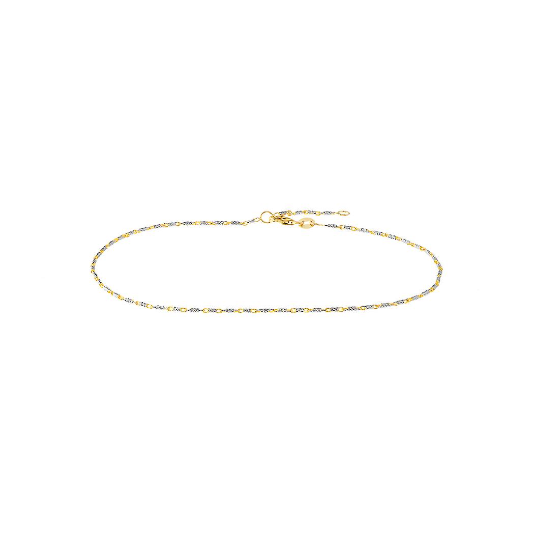 14k Yellow and White Gold 1.2mm Two tone Sparkle Cut Lumacina Adjustable Anklet 10 Inch-Anklet for Women