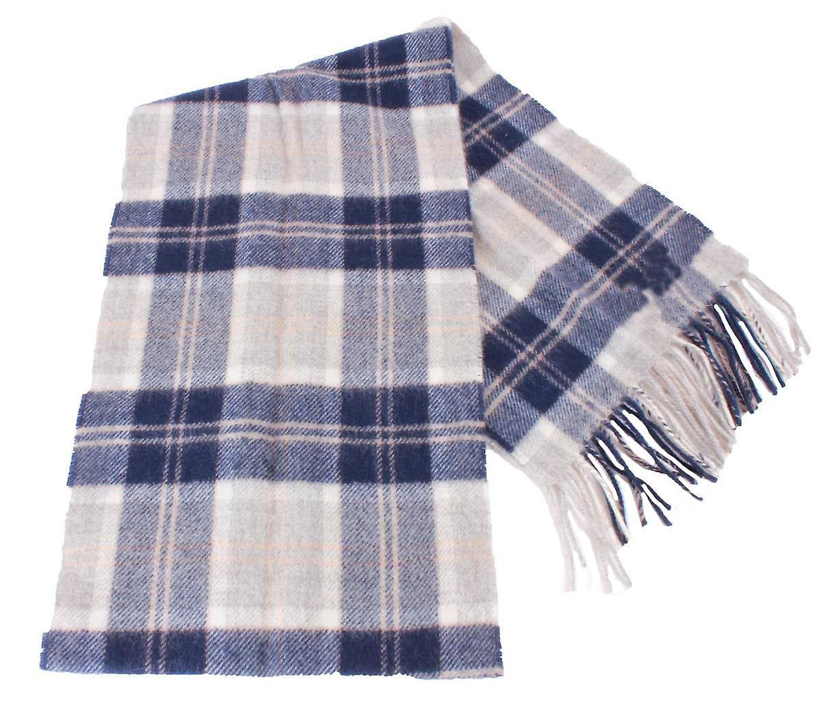 Locharron of Scotland Bowhill Bannockbane Grey Lambswool Tartan Scarf - Grey/Blue