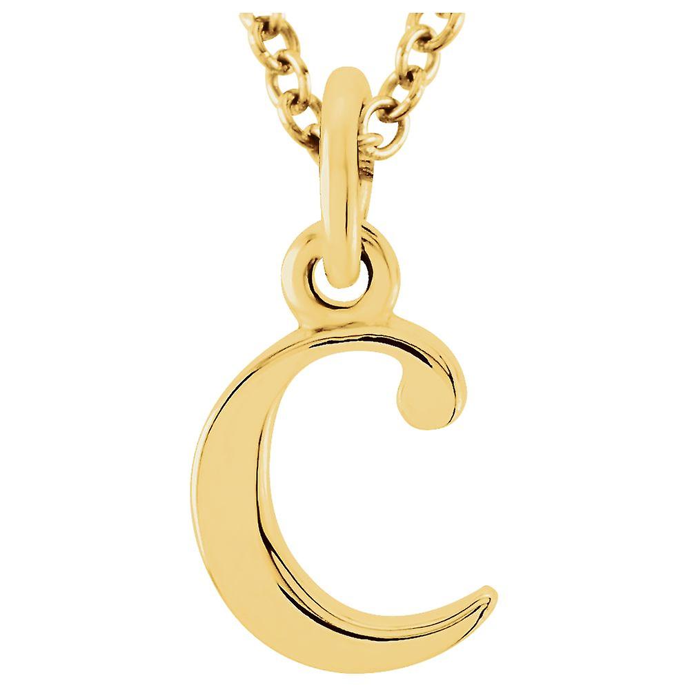 14k Yellow Gold C Polished Lowercase Letter Name Personalized Monogram Initial 16 Inch Necklace Pendant-Necklace for Wom